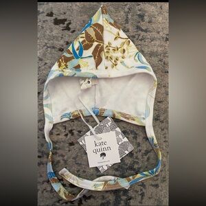 kate quinn Baby Girl Bonnet- Blue, Cream, & Brown Floral Pattern- New!